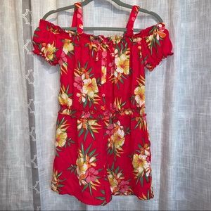 BCBGirls Hawaiian Print Off the Shoulder Romper Shorts; Girls LARGE 14/16